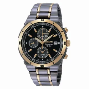 Seiko Mens Chronograph Black and Gold IP Watch SNAA30P9