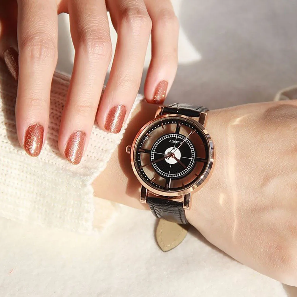 Sidiou Group Hot Sale Fashion Women Watch Gift Girls Luxury Unique Stylish Double Hollow Lady Watches Elegant Casual Black Quartz Wristwatch