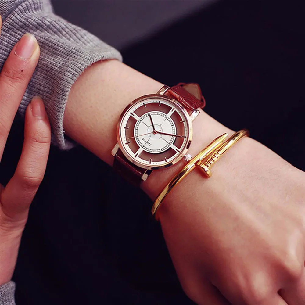 Sidiou Group Hot Sale Fashion Women Watch Gift Girls Luxury Unique Stylish Double Hollow Lady Watches Elegant Casual Black Quartz Wristwatch