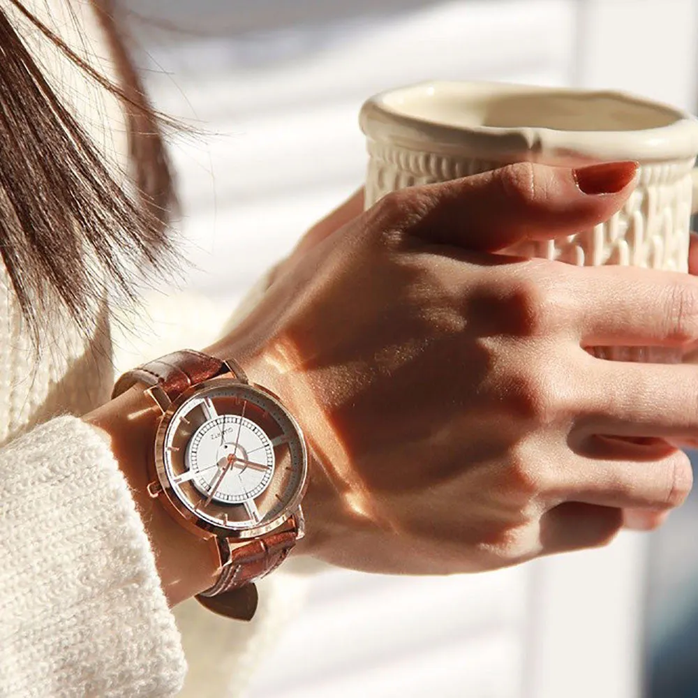 Sidiou Group Hot Sale Fashion Women Watch Gift Girls Luxury Unique Stylish Double Hollow Lady Watches Elegant Casual Black Quartz Wristwatch