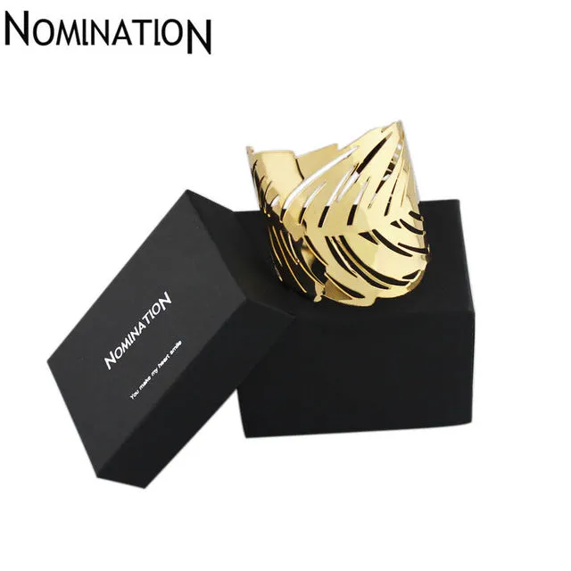 Slave Bangles Cuff Bracelets Gold Color Exaggerated Hollow Leaves Shape Alloy Wide Big Bangles Hot Sale Bijoux For Women Gift