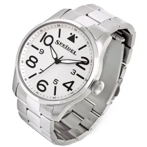 Speidel Mens White Stainless Steel Luminous Hands Band Quartz Dial Watch - 603392305