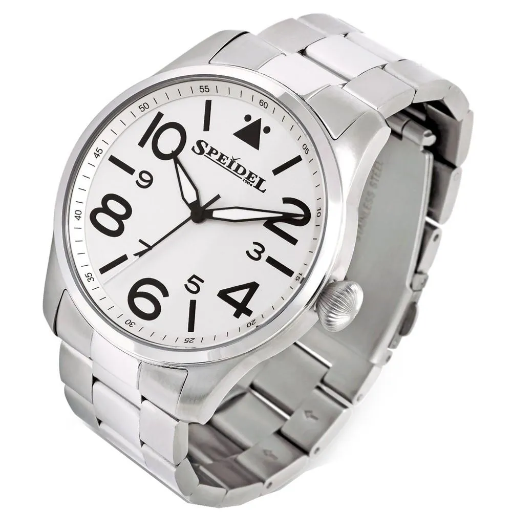 Speidel Mens White Stainless Steel Luminous Hands Band Quartz Dial Watch - 603392305