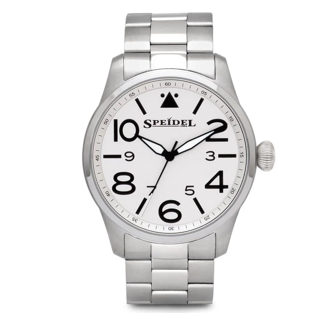 Speidel Mens White Stainless Steel Luminous Hands Band Quartz Dial Watch - 603392305