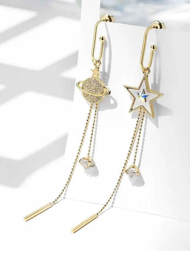 Star and Moon Tassel Earrings