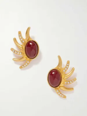 Sun Half gold-plated Swarovski crystal clip earings
