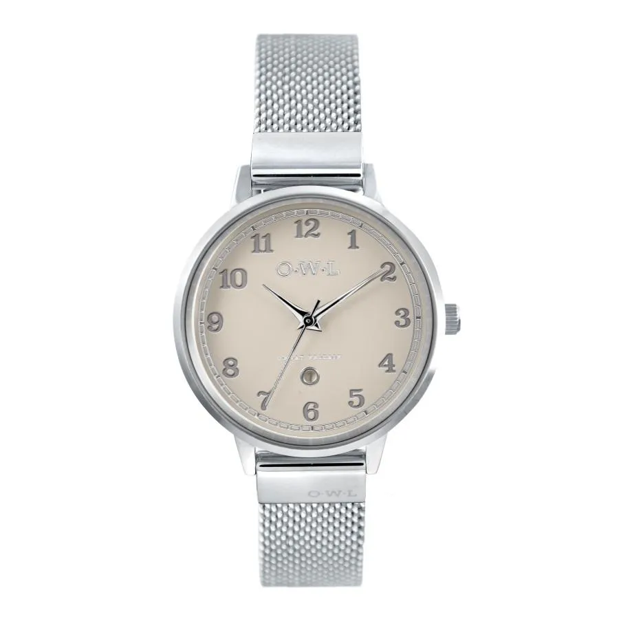 SUTTON LADIES ANALOGUE WATCH WITH IVORY DIAL ON POLISHED SILVER CASE & SILVER MESH ADJUSTABLE STRAP