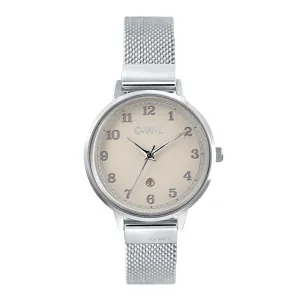 SUTTON LADIES ANALOGUE WATCH WITH IVORY DIAL ON POLISHED SILVER CASE & SILVER MESH ADJUSTABLE STRAP