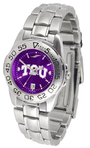 Texas Christian Horned Frogs Ladies AnoChrome  Steel Band Sports Watch