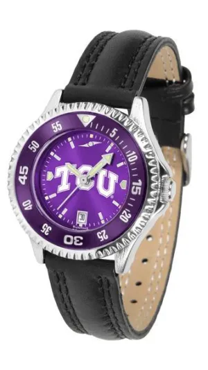 Texas Christian Horned Frogs Ladies Competitor Ano Poly/Leather Band Watch w/ Colored Bezel