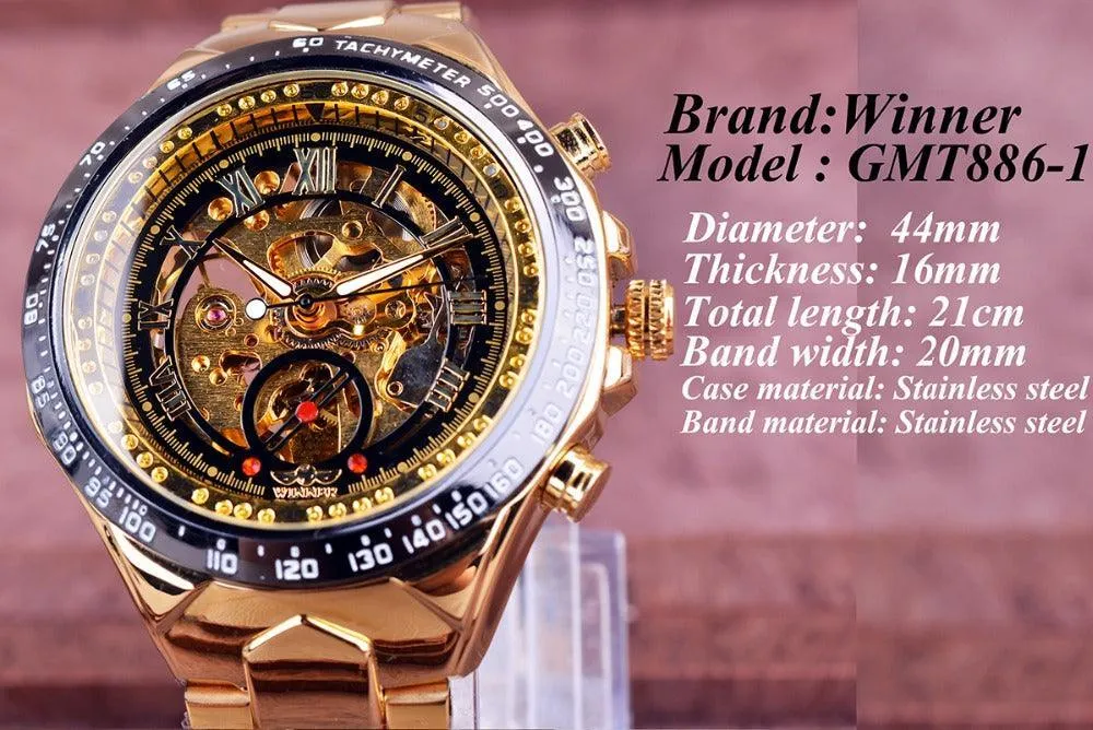 Top Brand Luxury Mechanical Sport Design Bezel Golden Automatic Skeleton Watch