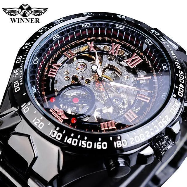 Top Brand Luxury Mechanical Sport Design Bezel Golden Automatic Skeleton Watch
