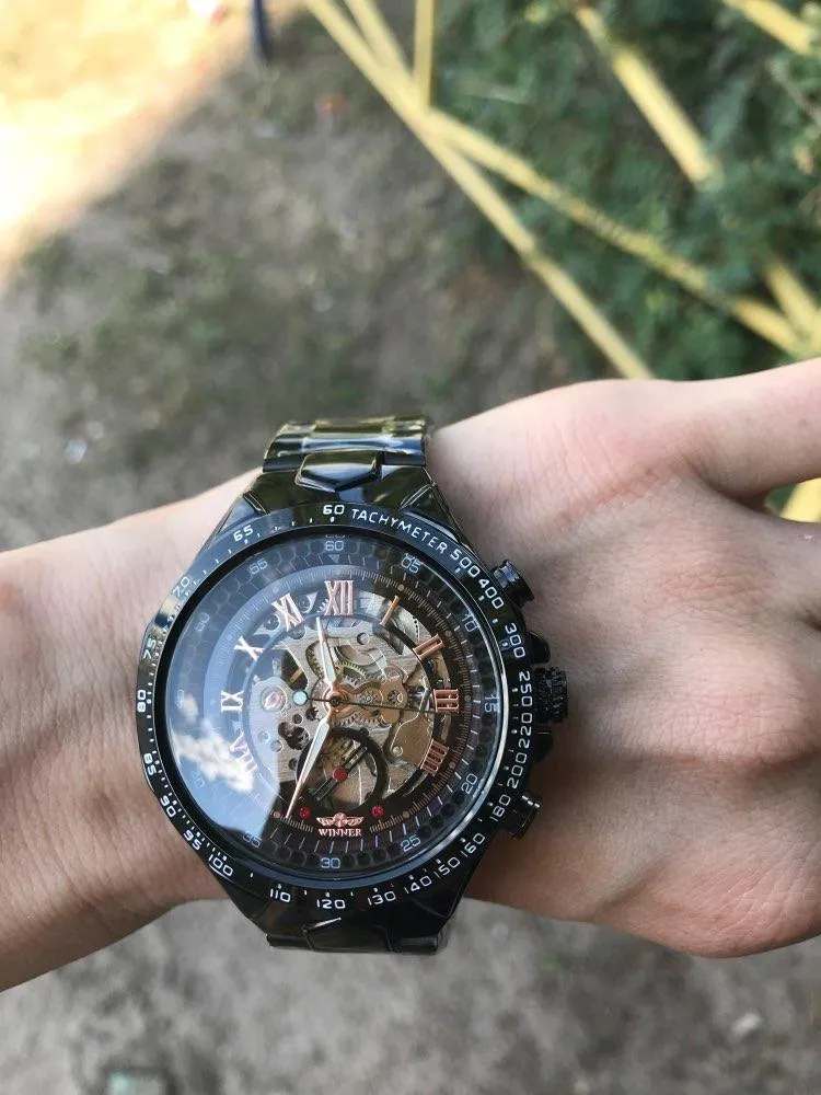 Top Brand Luxury Mechanical Sport Design Bezel Golden Automatic Skeleton Watch