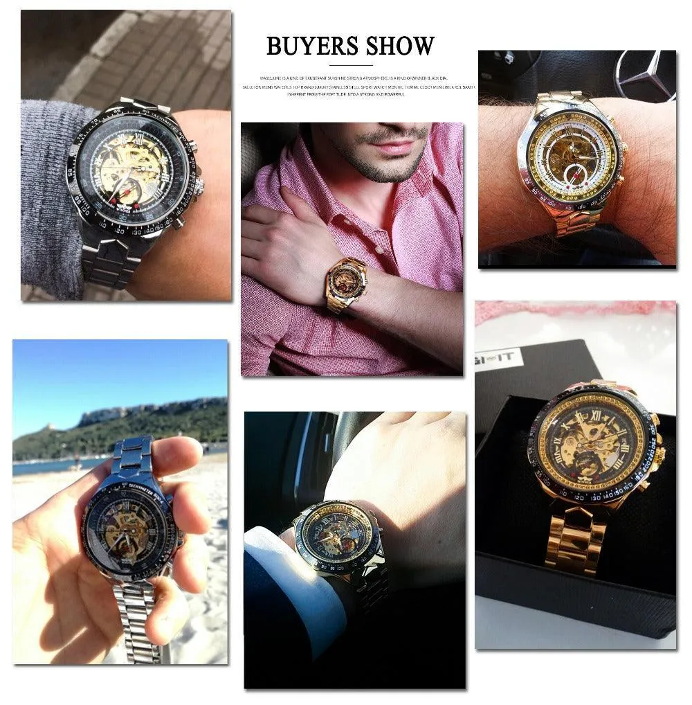 Top Brand Luxury Mechanical Sport Design Bezel Golden Automatic Skeleton Watch