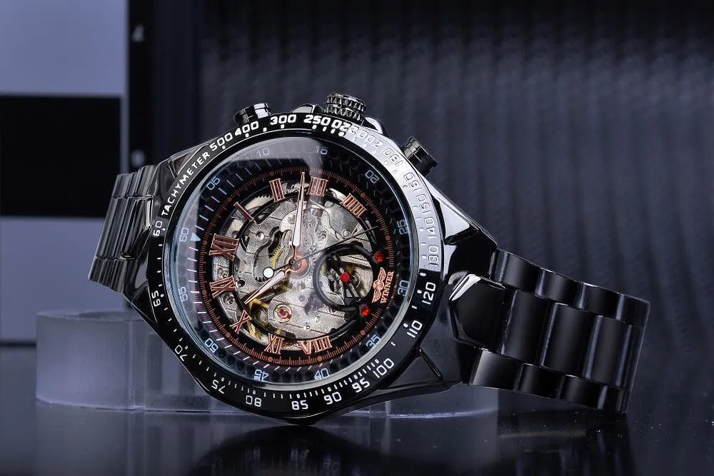 Top Brand Luxury Mechanical Sport Design Bezel Golden Automatic Skeleton Watch