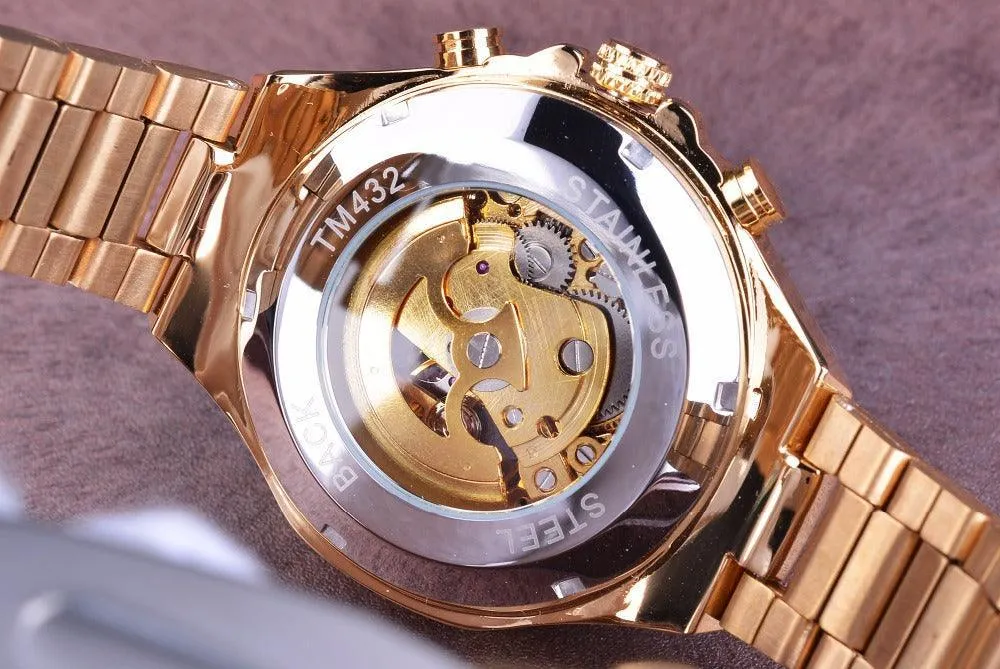 Top Brand Luxury Mechanical Sport Design Bezel Golden Automatic Skeleton Watch