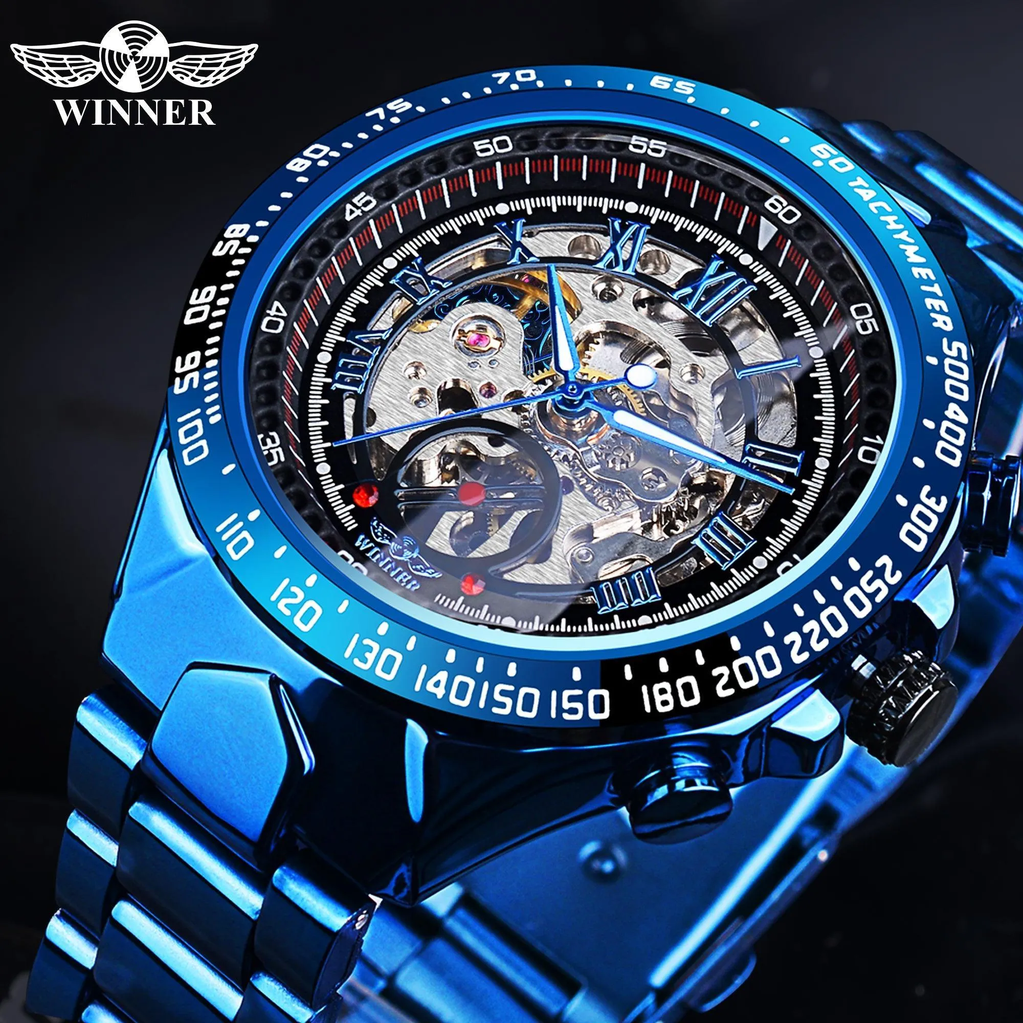 Top Brand Luxury Mechanical Sport Design Bezel Golden Automatic Skeleton Watch