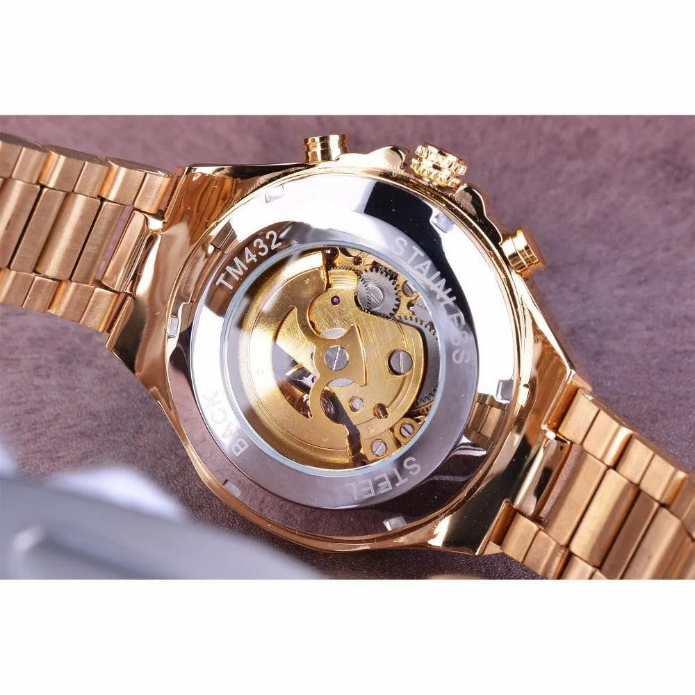 Top Brand Luxury Mechanical Sport Design Bezel Golden Automatic Skeleton Watch