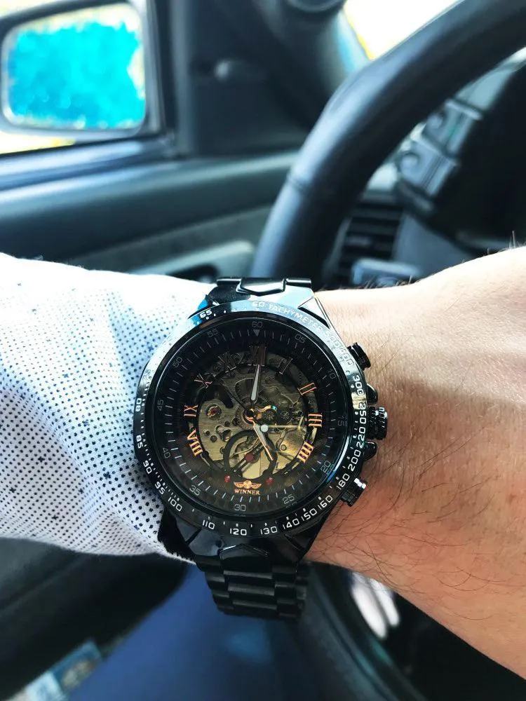 Top Brand Luxury Mechanical Sport Design Bezel Golden Automatic Skeleton Watch
