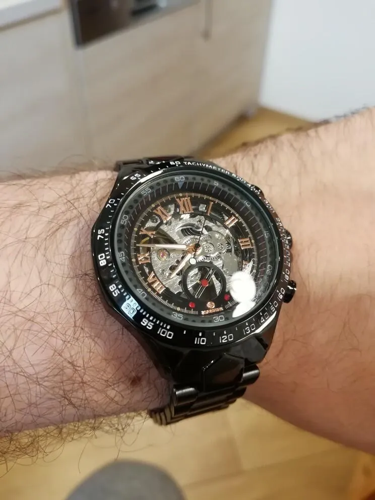 Top Brand Luxury Mechanical Sport Design Bezel Golden Automatic Skeleton Watch