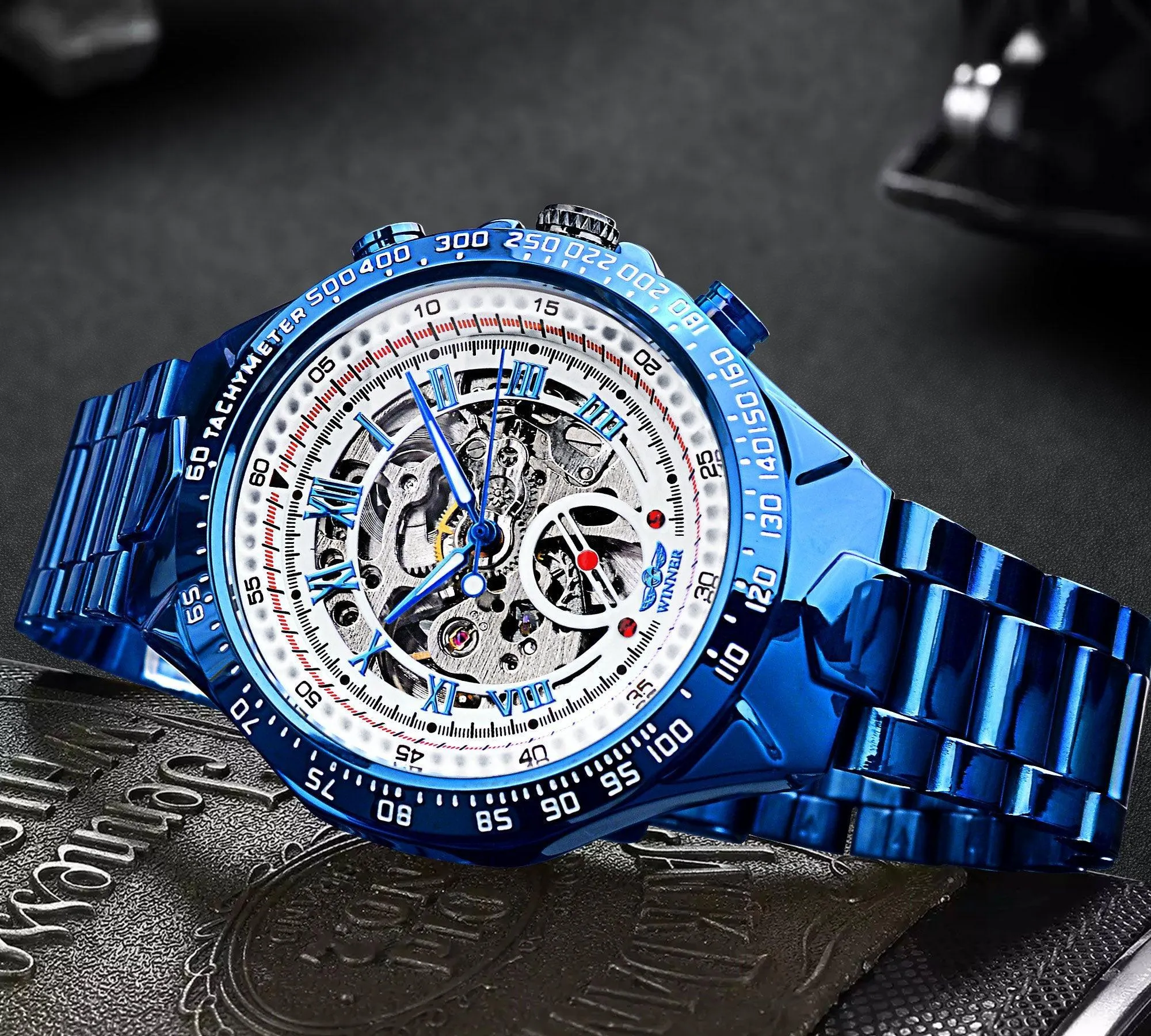Top Brand Luxury Mechanical Sport Design Bezel Golden Automatic Skeleton Watch