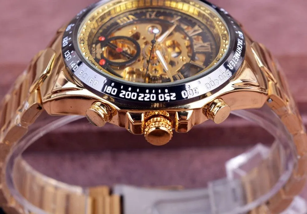 Top Brand Luxury Mechanical Sport Design Bezel Golden Automatic Skeleton Watch
