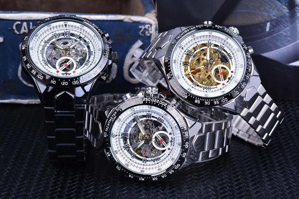 Top Brand Luxury Mechanical Sport Design Bezel Golden Automatic Skeleton Watch