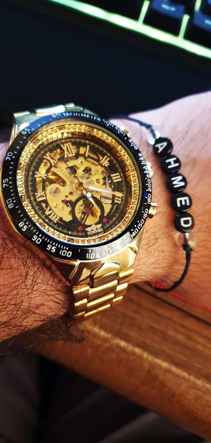 Top Brand Luxury Mechanical Sport Design Bezel Golden Automatic Skeleton Watch
