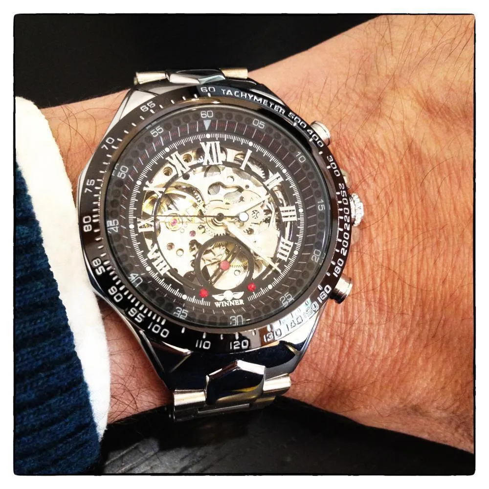 Top Brand Luxury Mechanical Sport Design Bezel Golden Automatic Skeleton Watch