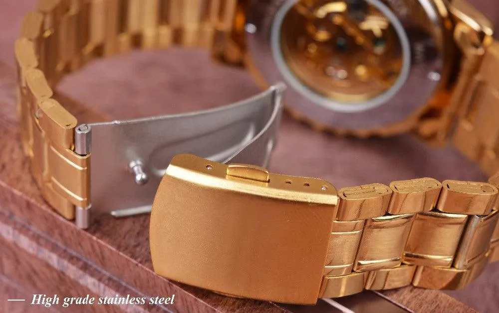 Top Brand Luxury Mechanical Sport Design Bezel Golden Automatic Skeleton Watch