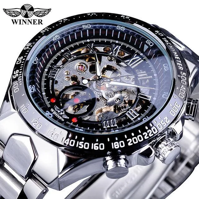 Top Brand Luxury Mechanical Sport Design Bezel Golden Automatic Skeleton Watch