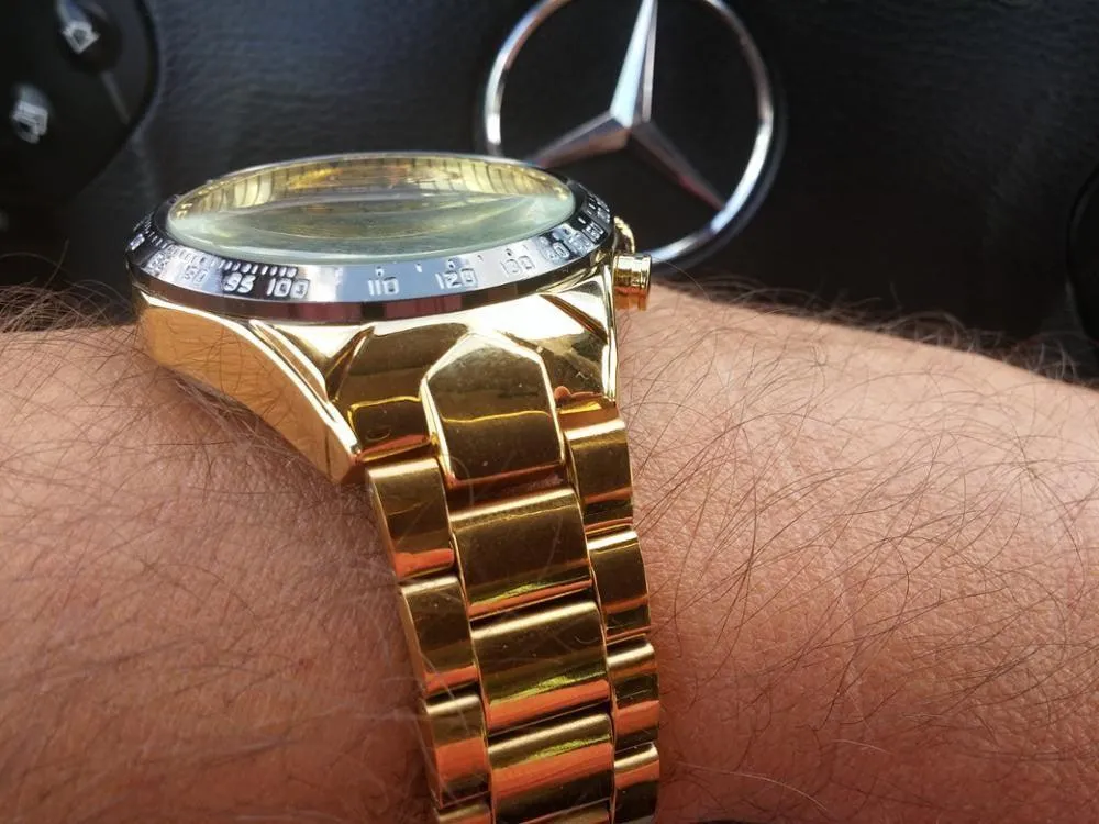 Top Brand Luxury Mechanical Sport Design Bezel Golden Automatic Skeleton Watch