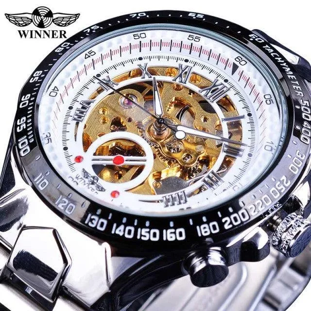 Top Brand Luxury Mechanical Sport Design Bezel Golden Automatic Skeleton Watch