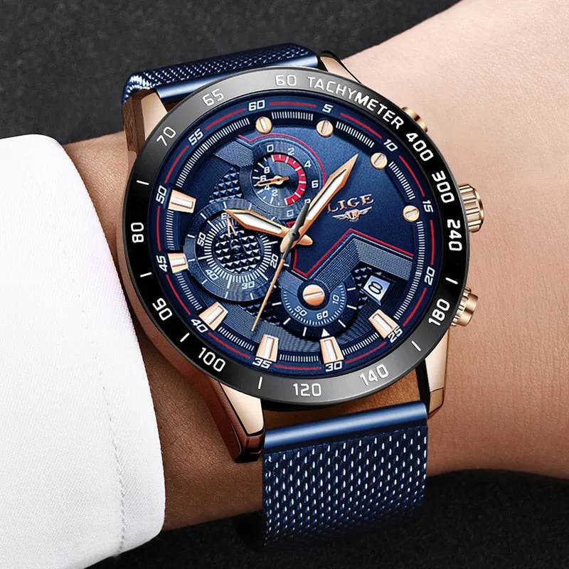 Top Fine Brand Luxury Style Mens Casual Mesh Belt Fashion Quartz Gold Watch Mens Watches Waterproof Clock Relogio Masculino