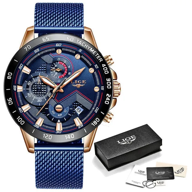 Top Fine Brand Luxury Style Mens Casual Mesh Belt Fashion Quartz Gold Watch Mens Watches Waterproof Clock Relogio Masculino