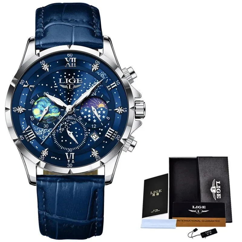 Top Luxury Brand Men Genuine Leather Date Quartz Watches