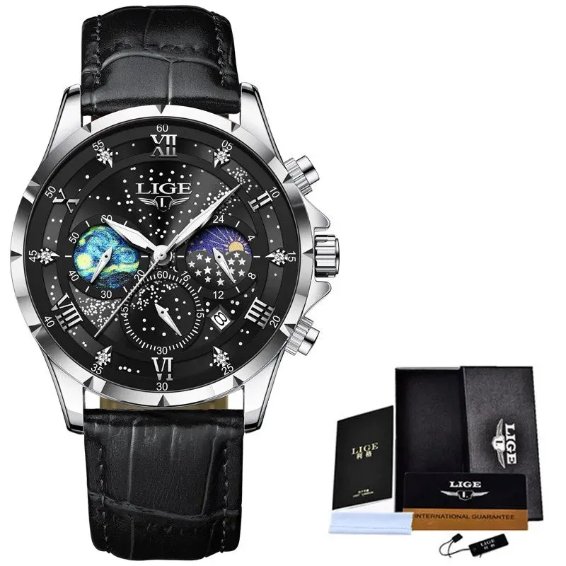 Top Luxury Brand Men Genuine Leather Date Quartz Watches