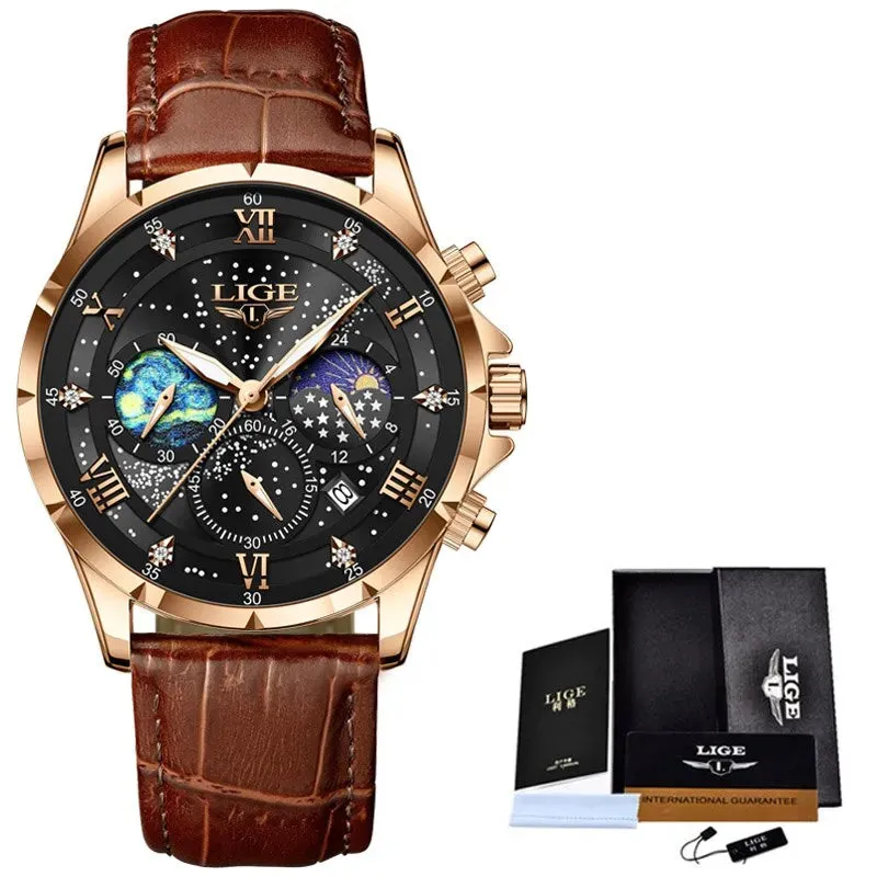 Top Luxury Brand Men Genuine Leather Date Quartz Watches