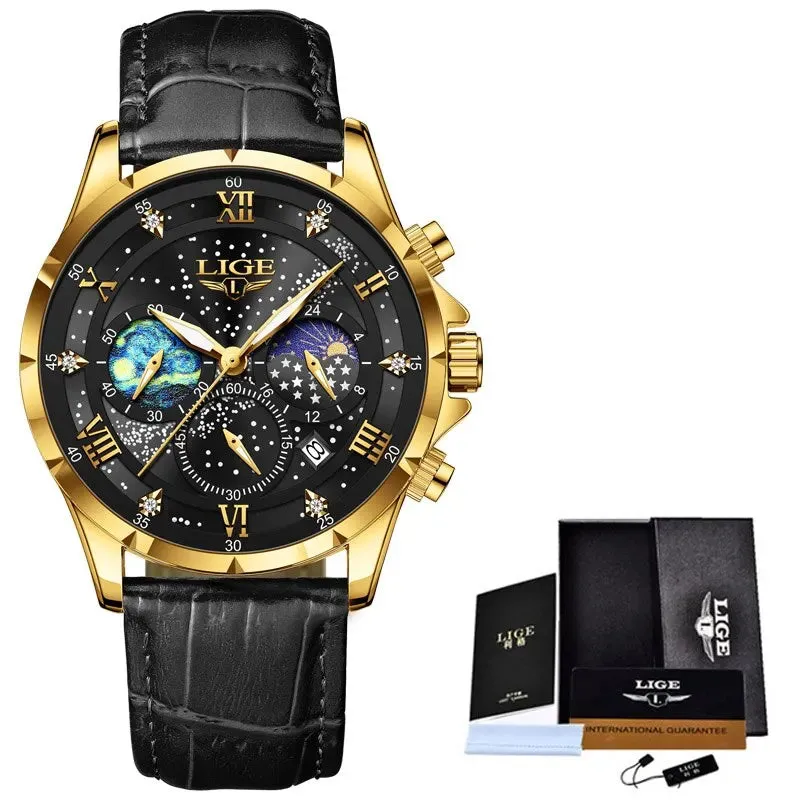 Top Luxury Brand Men Genuine Leather Date Quartz Watches