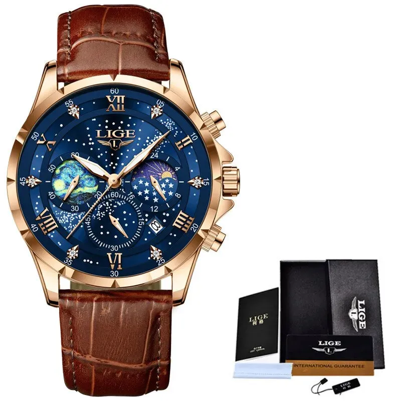 Top Luxury Brand Men Genuine Leather Date Quartz Watches