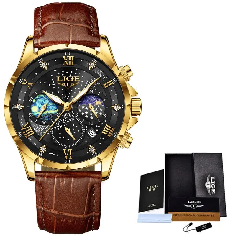 Top Luxury Brand Men Genuine Leather Date Quartz Watches