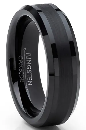 Tungsten Carbide Black Brushed Wedding Band Engagement Ring Comfort Fit 6Mm 7