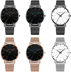 Weicam Men's Simple Mesh Strap Watch Analog Quartz Wrist Watches 6pc