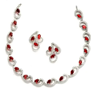 Women Rhodium-Plated with Silver-Toned Cubic Zirconia & American Diamond studded Necklace and Drop Earrings Jewellery Set