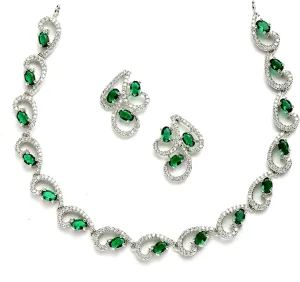 Women Rhodium-Plated with Silver-Toned Cubic Zirconia & American Diamond studded Necklace and Drop Earrings Jewellery Set