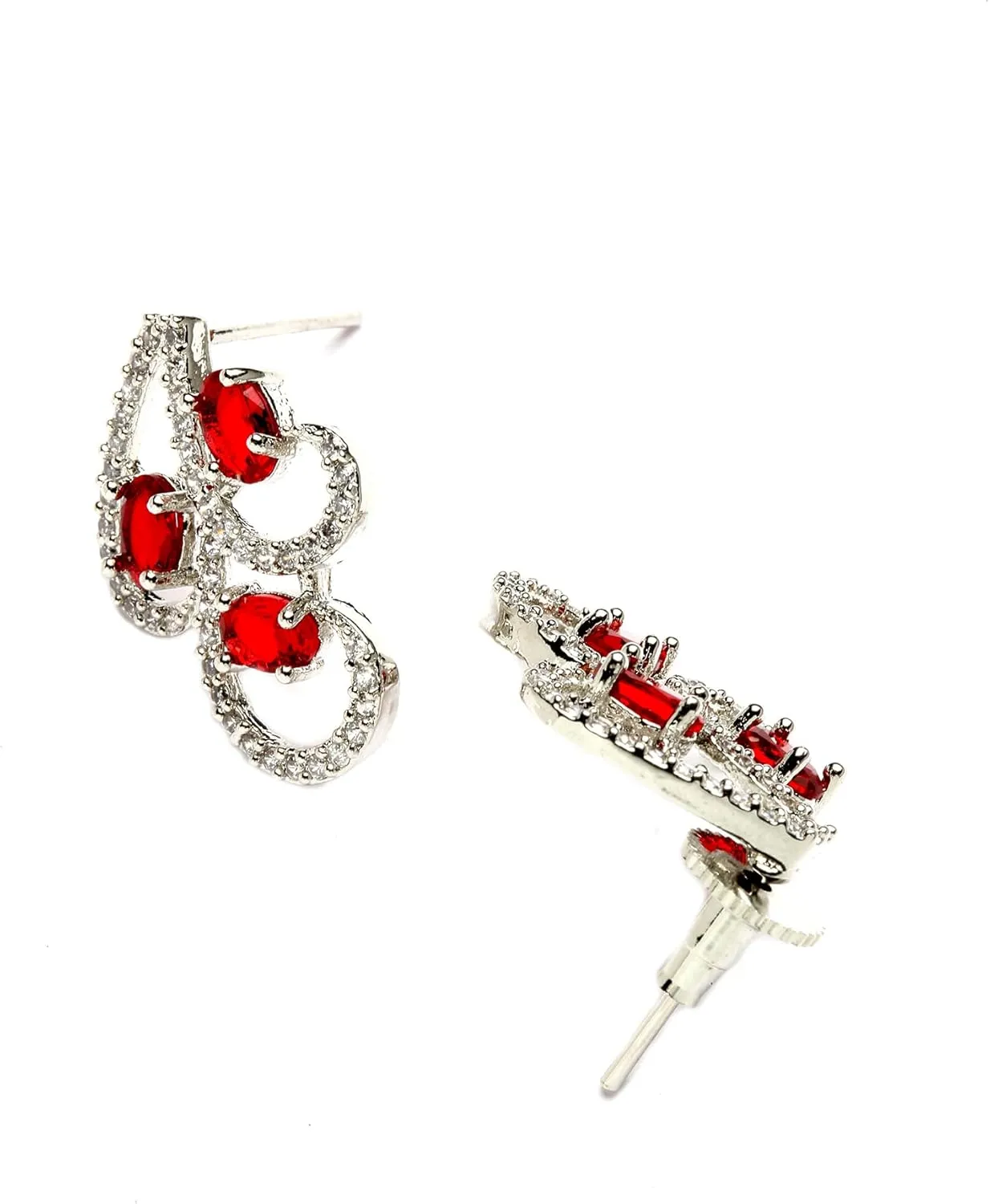 Women Rhodium-Plated with Silver-Toned Cubic Zirconia & American Diamond studded Necklace and Drop Earrings Jewellery Set