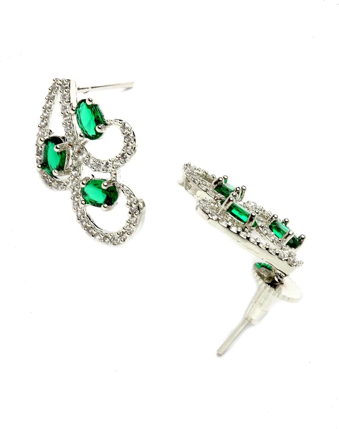Women Rhodium-Plated with Silver-Toned Cubic Zirconia & American Diamond studded Necklace and Drop Earrings Jewellery Set