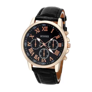 Womens Roman Numerals Faux Leather Analog Quartz Watch
