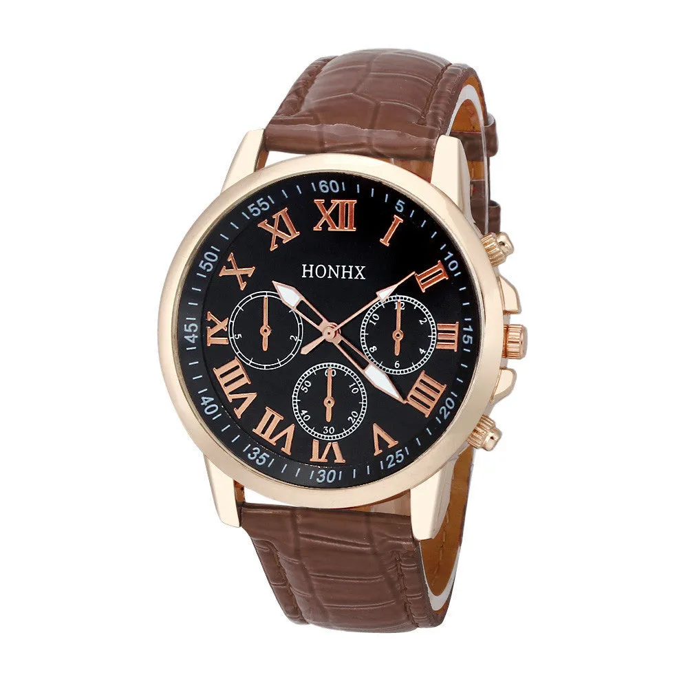 Womens Roman Numerals Faux Leather Analog Quartz Watch