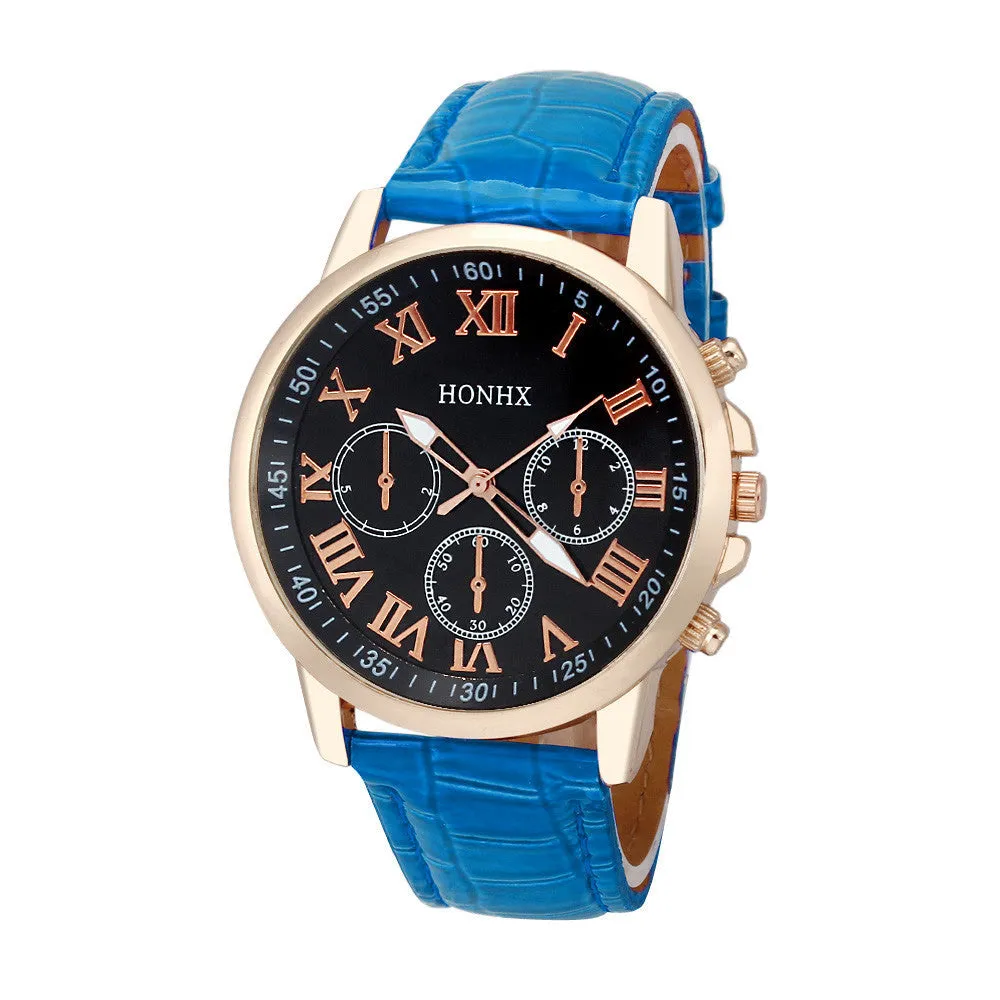 Womens Roman Numerals Faux Leather Analog Quartz Watch